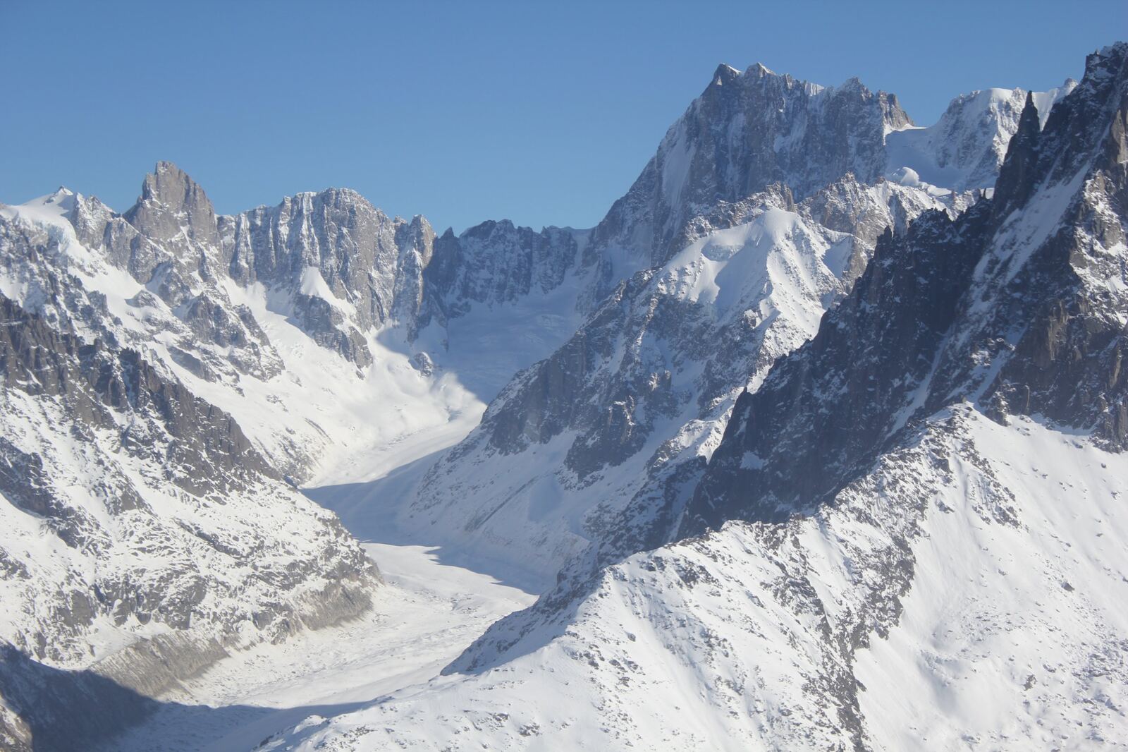 Glacier between rock walls